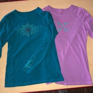 Two Tek Gear Long-sleeve Graphic Shirts.